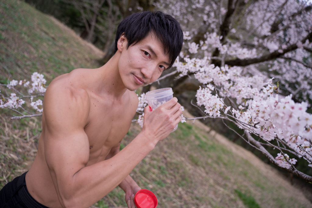桜とプロテインとマッチョ/reference stock photo muscle cherry blossoms protein@モデル　筋肉