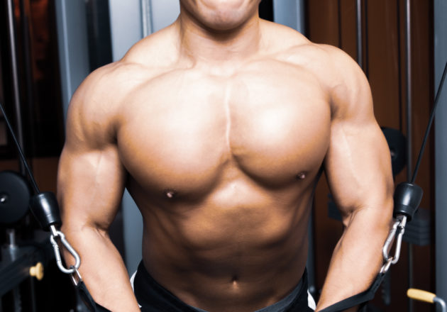 ケーブルフライをする大胸筋(収縮時)/reference stock photo muscle chest@アスリートモデル　マッチョ