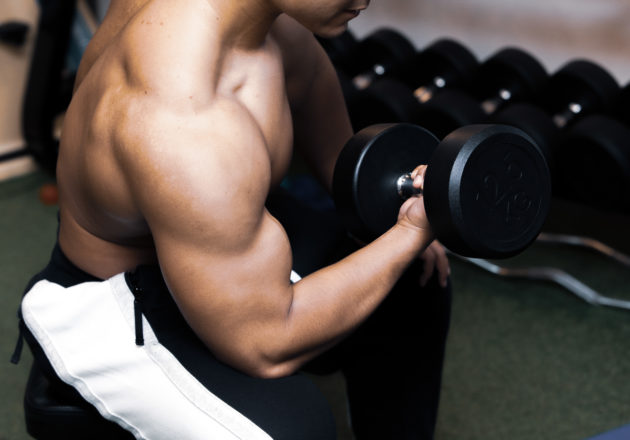 ダンベルカールする上腕二頭筋/reference stock photo muscle dumbbell arm curl@アスリートモデル　マッチョ