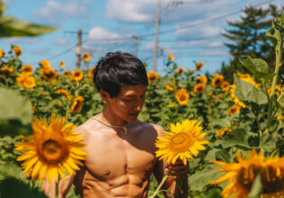 sunflowers and machoman @ reference muscle stock photos