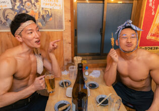 drunk japanese muscle at izakaya@muscle stock photo for reference