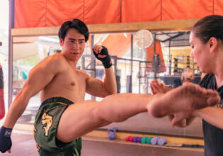 kicking at the thai boxing gym stock photos for reference