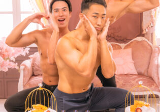 Muscular men having afternoon tea@stock photo